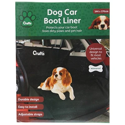 Image of Stylish Black Pet Car Boot Liner 144 x 170cm (1 Pc.) 600D Oxford Nylon Protector, Adjustable Headrest Straps Perfect for Any Cars