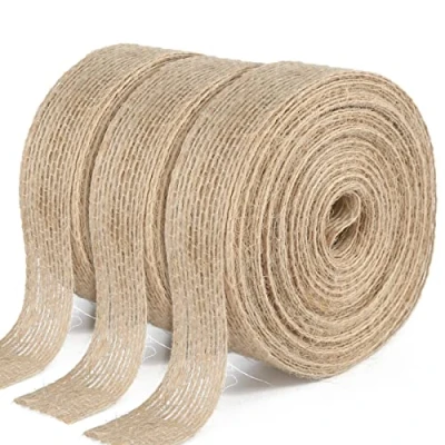 Image of G2PLUS 2CM Natural Hessian Ribbon, 30M Jute Burlap Craft Brown Ribbon for Crafting, Rustic Band Bouquet, Wrapping Prsents, Christmas Wreaths Project