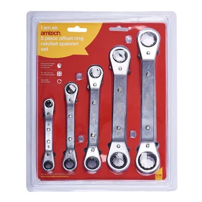 Image of Amtech K1525 Offset Ring Ratchet Spanner Set (5 Pieces)