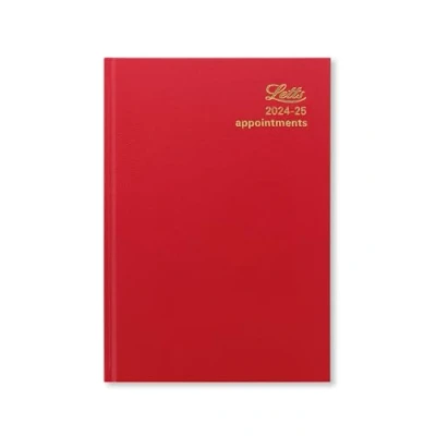 Image of Letts of London Standard A5 academic 2024/2025 day to a page with appointments diary red