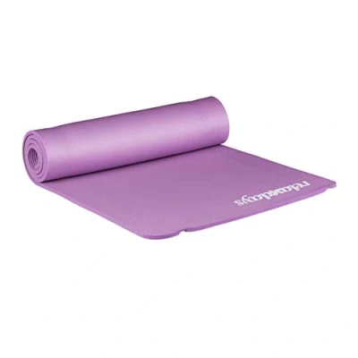 Image of Relaxdays Yoga Mat 180x60 cm, Pilates, Fitness, Stretching, Carrying Strap, Non slip, Gymnastics, 10 mm, Purple