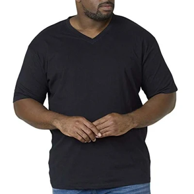 Image of D555 Duke Mens Kingsize V Neck Plain Cotton T Shirt Ribbed Black 7XL (Signature)