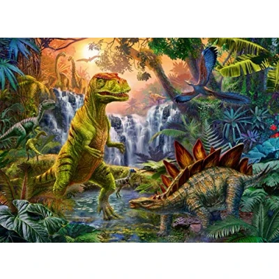 Image of Ravensburger Children&#039;s puzzle XXL 100 piece Dinosaur Oasis Ages 6 Thick and durable cardboard Jurassic &amp; Cretaceous 12888