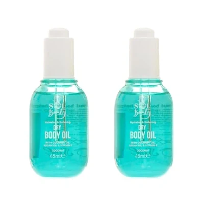 Image of Sol Beauty Dry Body Oil Coconut Scent with Oil, Argan &amp; Vitamin E, Helps Smooth and Soften Skin, Vegan Friendly Light Moisturiser 2 x 45ml