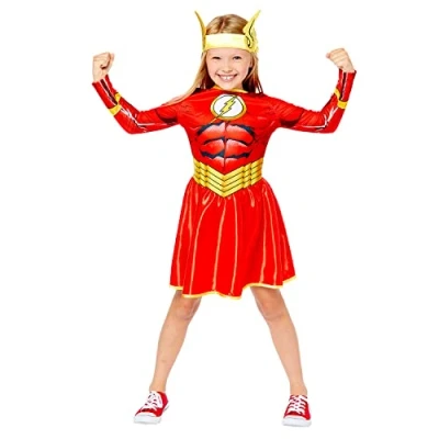 Image of Amscan 9910123 Kids Official Warner Bros the Flash Girls Sustainable Fancy Dress Costume Age: 3 4 Yrs