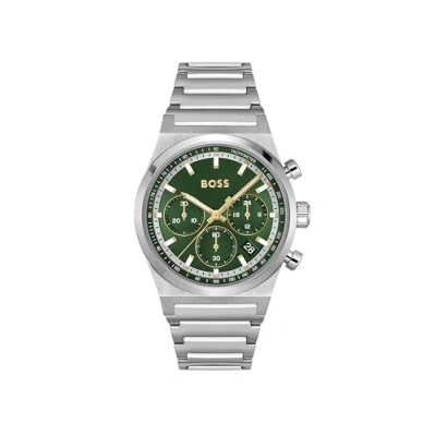 Image of BOSS Candor Watch silvercoloured/green, Men&#039;s, Size: One Size, Silver coloured/green