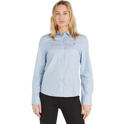 Image of Tommy Hilfiger Women&#039;s Organic Regular Blouse, Blue (Breezy Blue), 42