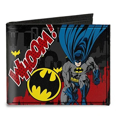 Image of Buckle Down Mens Canvas Bifold Batman Action Poses Whoom! Gray/Black/Red Wallet, Multicolor, 4.0 x 3.5 US