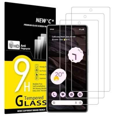 Image of NEW&#039;C 3 Pack Designed for Google Pixel 7a Screen Protector Tempered Glass, Bubble Free, Ultra Resistant