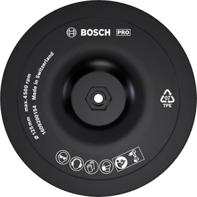 Image of Bosch 1609200154 Backing Pad with Velcro, Black, 125 x 8 mm