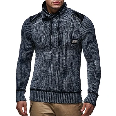 Image of Leif Nelson LN7040 Men&#039;s Pullover with Hood, Slim Fit Hoodie, Long Sleeve, Knitted Jumper, Sweatshirt, Winter Anthrazit, S
