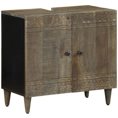 Image of vidaXL Bathroom Sink Cabinet Solid Mango Wood 62x33x58 cm Retro Design &amp; Ample Storage Under Sink, Solution