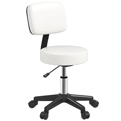 Image of HOMCOM Beautician&#039;s Swivel Salon Chair w/Padded Seat Back 5 Wheels Adjustable Height Hairdressers Tattoo Spa Rolling Cushion Professional 48cm White