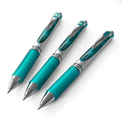 Image of Pentel EnerGel XM BL77 Retractable Liquid Gel Ink Pen 0.7mm 54% Recycled Turquoise Pack of 3