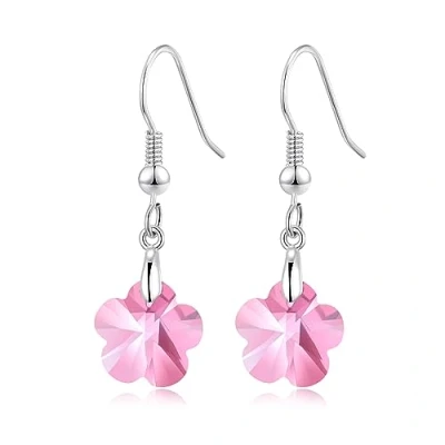 Image of Philip Jones Sterling Silver Light Rose Flower Earrings Created with Zircondia® Crystals