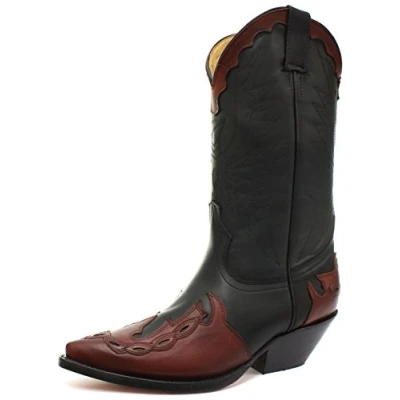 Image of Grinders Arizona Black/Burgundy Mens Cowboy Boots Size UK 7