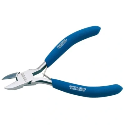 Image of Draper 110mm Diagonal Side Cutter Pliers Textured Grips Hand Tools Carbon Steel Cutting Tool Double Leaf Springs Hardened Jaws and Edges 60743