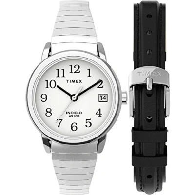 Image of Timex Easy Reader Women&#039;s 25mm Expansion Band Watch and Leather Strap Box Set TWG025200