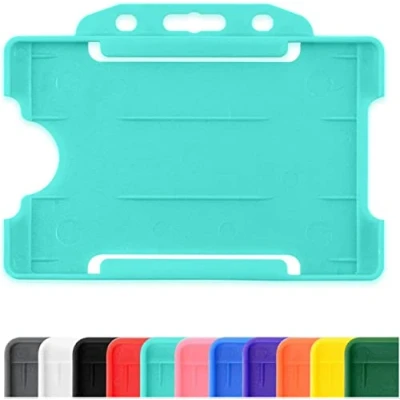 Image of CKB LTD 10x Turquoise Single Sided Rigid Slide in Open Faced ID Card Badge Holders Horizontal/Landscape Identity Plastic Pass Protector Holds a 86mm 54mm cr80 Credit Sized