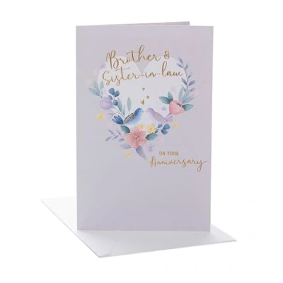 Image of UK Greetings Wedding Anniversary Card for Brother and Sister in Law Floral Heart Design, 149mm x 229mm
