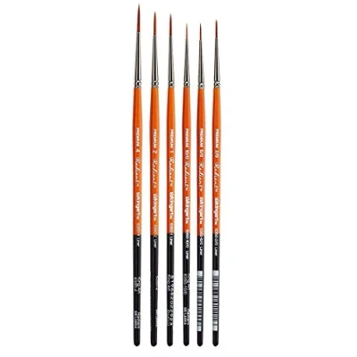Image of KINGART B 013 Premium 6 pc. Radiant 6350 Series Liner Artist Brush Set, Synthetic Taklon for Acrylic, Oil, Watercolor Paint, Short Handle, Brushes Sizes: 10/0, 6/0, 2/0, 1, 2, 4
