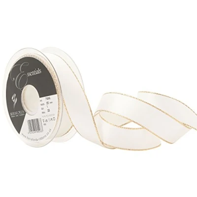 Image of Berisfords Gold Edge Satin Ribbon, White, 25 mm