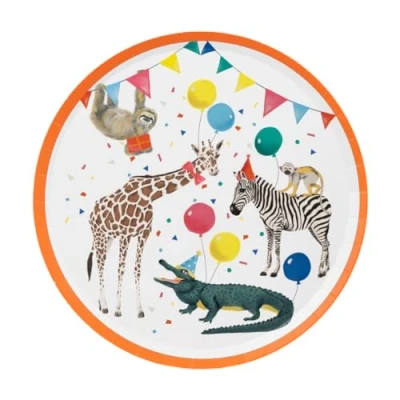 Image of Talking Tables 8 x Safari Animal Themed Paper Plates for Girls &amp; Boys Birthday or Baby Shower Jungle Zoo, Madagascar Friendly Disposable Dishes Kids Eco Choice