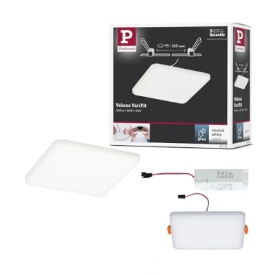 Image of Paulmann 92397 LED panel recessed luminaire Veluna VariFit IP44 neutral white 125x125mm rectangular incl. 1x8.5 watt ceiling satin lamp plastic living room 4000 K