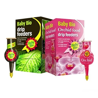 Image of Baby Bio 2 x Drip Original &amp; Orchid Feeders 4 40ml Liquid Plant Food Packs Easy Feeding for Plants 1 feeder lasts up to month (2 Boxes = 8 Individual Feeders)