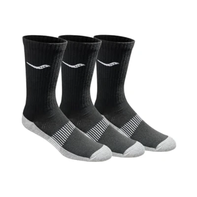 Image of Saucony Men&#039;s Multi Pack Mesh Ventilating Comfort Fit Performance Crew Socks, Black Grey Foot (3 Pairs), Large