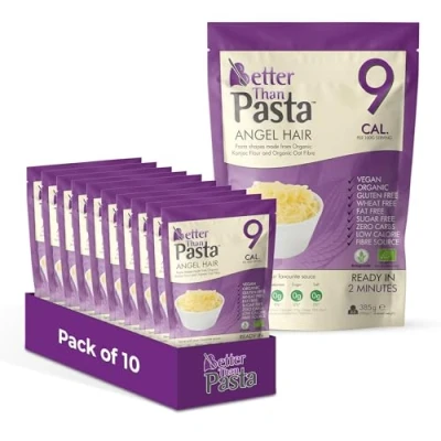 Image of Better Than Pasta Angel Hair (Pack of 10, 385g Each) Zero Carbohydrate Made from Organic Konjac Flour Keto Paleo Diet and Vegan Sugar Low Calorie Food