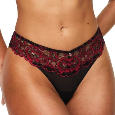 Image of Ann Summers Sexy Lace Planet Thongs for Women with Charm Detail G String Low Rise Thong Everyday Underwear Black/Red