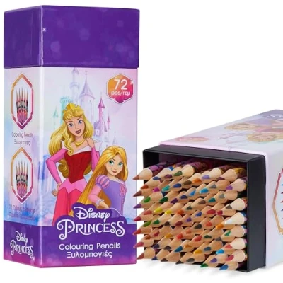 Image of Disney Colouring Pencils for Kids, 72 Box Assorted Colours Art Supplies Kids Gifts (Purple Princess)