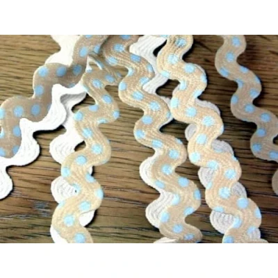 Image of Minerva Crafts 15mm Spotty Polka Dot Patterned RIC Rac Braid Trimming Beige &amp; Blue per metre