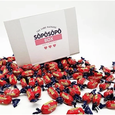 Image of Fazer Dumle original toffee Caramel 2lb 900g Bag in a Söpösöpö Box Finnish Candy Treat