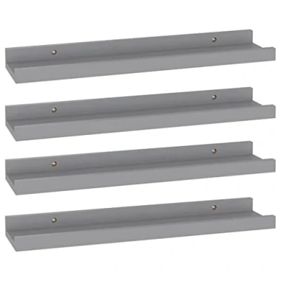 Image of vidaXL 4x Wall Shelves Hanging Display Racks Floating Ledges Indoor Furniture Decoration Living Room Bedroom Grey 40x9x3 cm