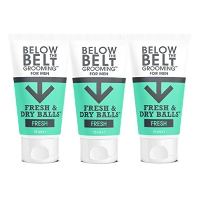 Image of Below The Belt Grooming Fresh &amp; Dry Ball, Intimate Deodorant and Anti Chafing Cream For Men, Protects against Sweat, Odour Chafing, Scent 3 x 75ml