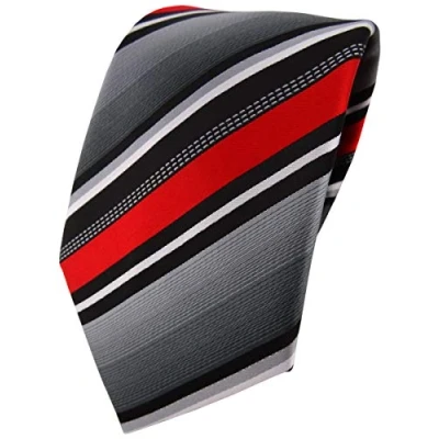 Image of TigerTie Designer tie in striped pattern, width 8 cm, Red silver grey white, One size