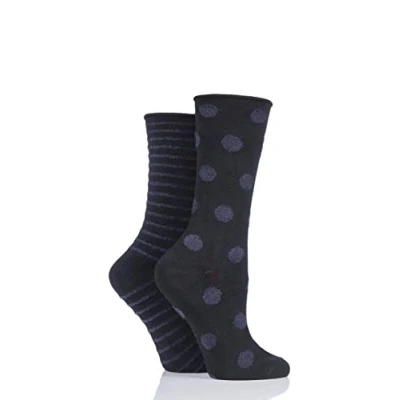 Image of 2 Pair Black Spot Bamboo Feather Striped Socks Ladies 4 8 Elle