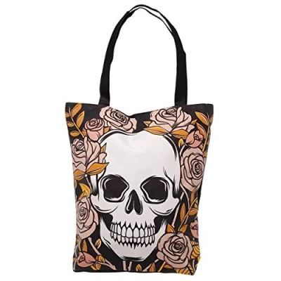 Image of Puckator CBAG86 Skulls and Roses Reusable Zip Up Cotton Bag