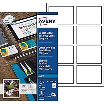 Image of Avery Zweckform C32015 25 Premium Business Cards Special Inkjet Coating on Both Sides Matte Finish 85 x 54 mm / Sheets 200 Items