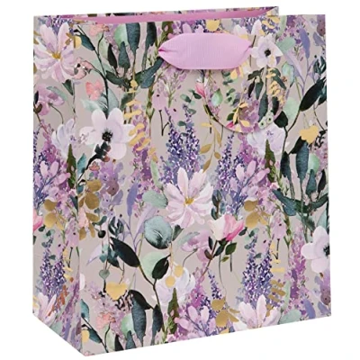 Image of Glick Luxury, Purple Floral Medium, Birthday , Wedding Stephanie Dyment Buddleia Gift Bag, Multi Colour, 200w x 225h 100d mm