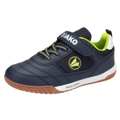 Image of JAKO SH Winger Unisex Indoor football boots for kids, Size: 1.5, Dark navy/lime Imitation leather/ textile