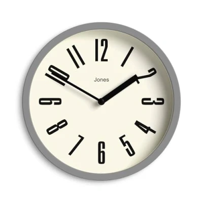 Image of Jones Clocks® Hot Tub wall clock small retro round 20cm Grey Easy to read numbers Ideal for kitchen, office, children’s room or any space