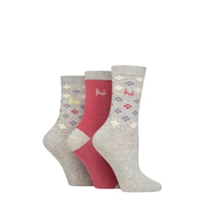 Image of Women&#039;s 3 Pair Pringle Patterned Cotton and Recycled Polyester Socks Scatter Diamond Light Grey 4 8 Ladies