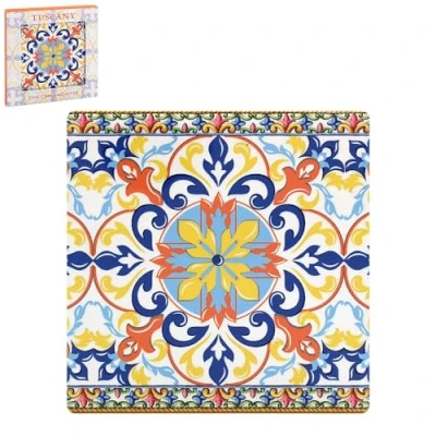 Image of LESSER &amp; PAVEY Tuscany Ceramic Single Coaster Mediterranean Floral Art Design Vibrant Colour Blue/Orange, LP95876