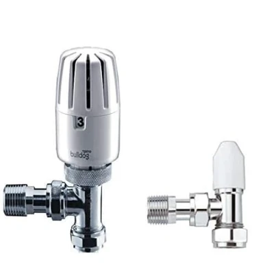 Image of Pegler Bulldog GEN2 15mm Angled TRV Thermostatic Radiator Valve Lockshield Pack