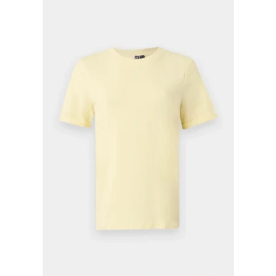 Image of PIECES Women&#039;s Pcria Ss Fold Up Solid Tee Noos Bc T Shirt, Yellow (Pale Banana), M