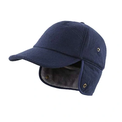 Image of Magracy Men&#039;s Winter Baseball Cap with Visor Warm Fleece Lined Earflap Hat Trapper Hunting Navy Blue(Size: One Size)