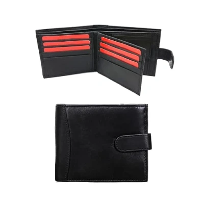 Image of ODS:UK Mens RFID Blocking Safe Soft Leather Tri Fold Wallet Card Slots Id Window and Coin Pocket (Black Style 4)